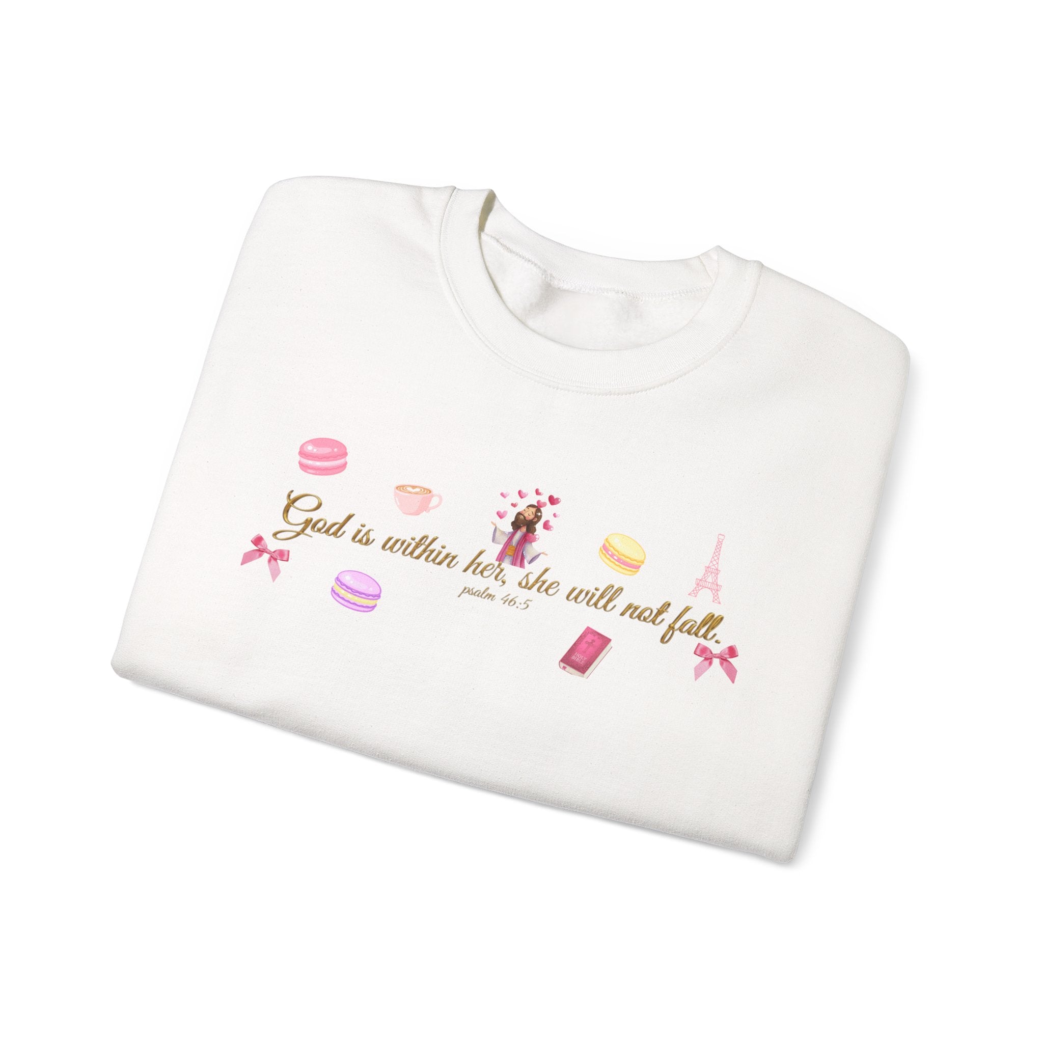 God is within her Macaron & Jesus Aesthetic Feminine Sweatshirt