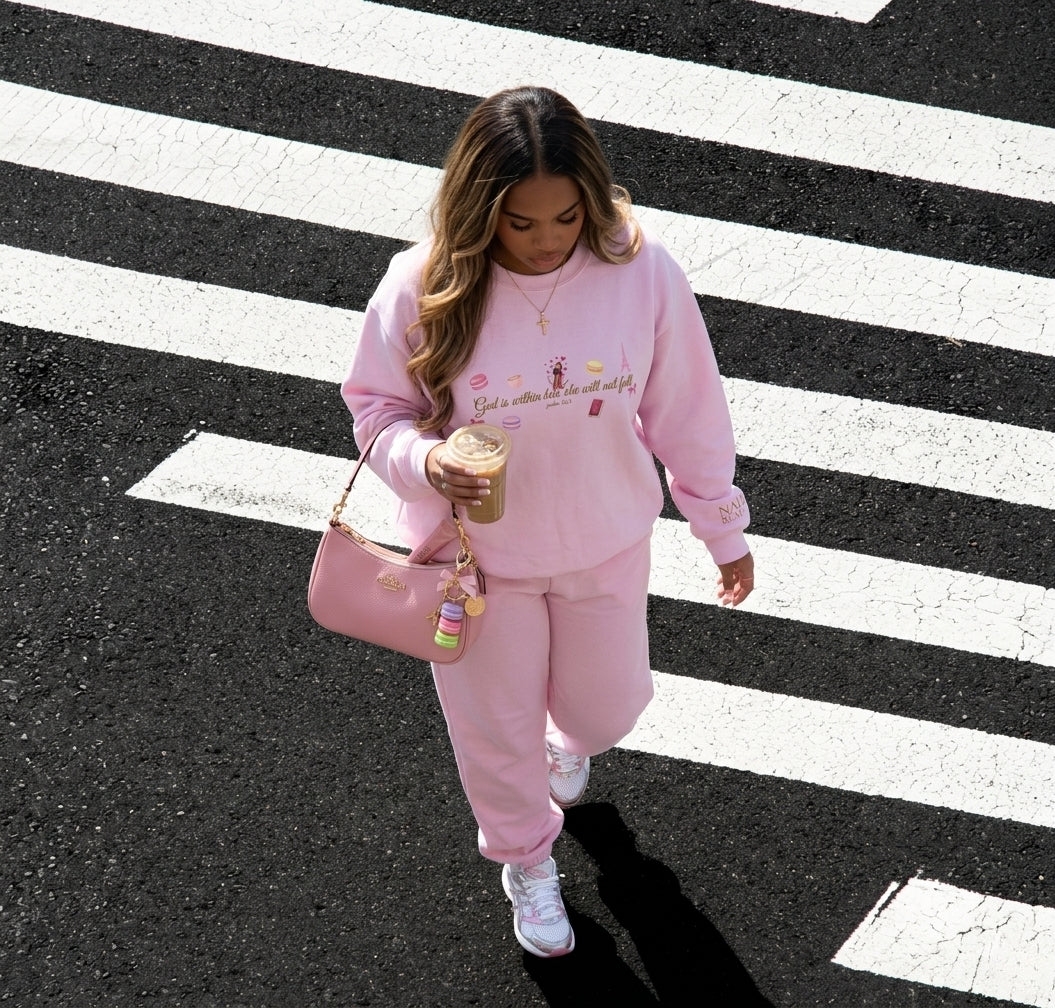God is within her Macaron & Jesus Aesthetic Feminine Sweatshirt