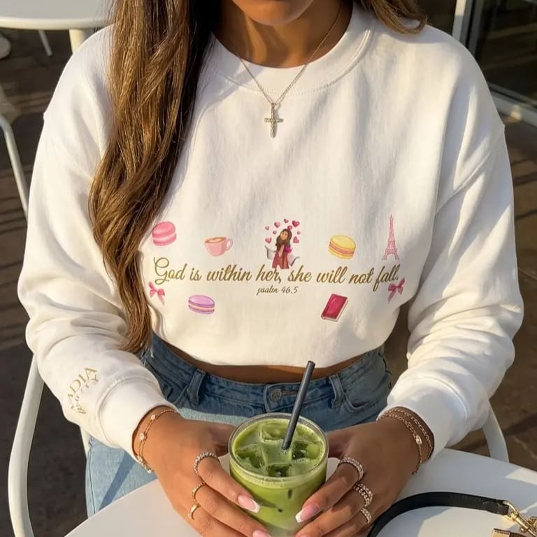 God is within her Macaron & Jesus Aesthetic Feminine Sweatshirt