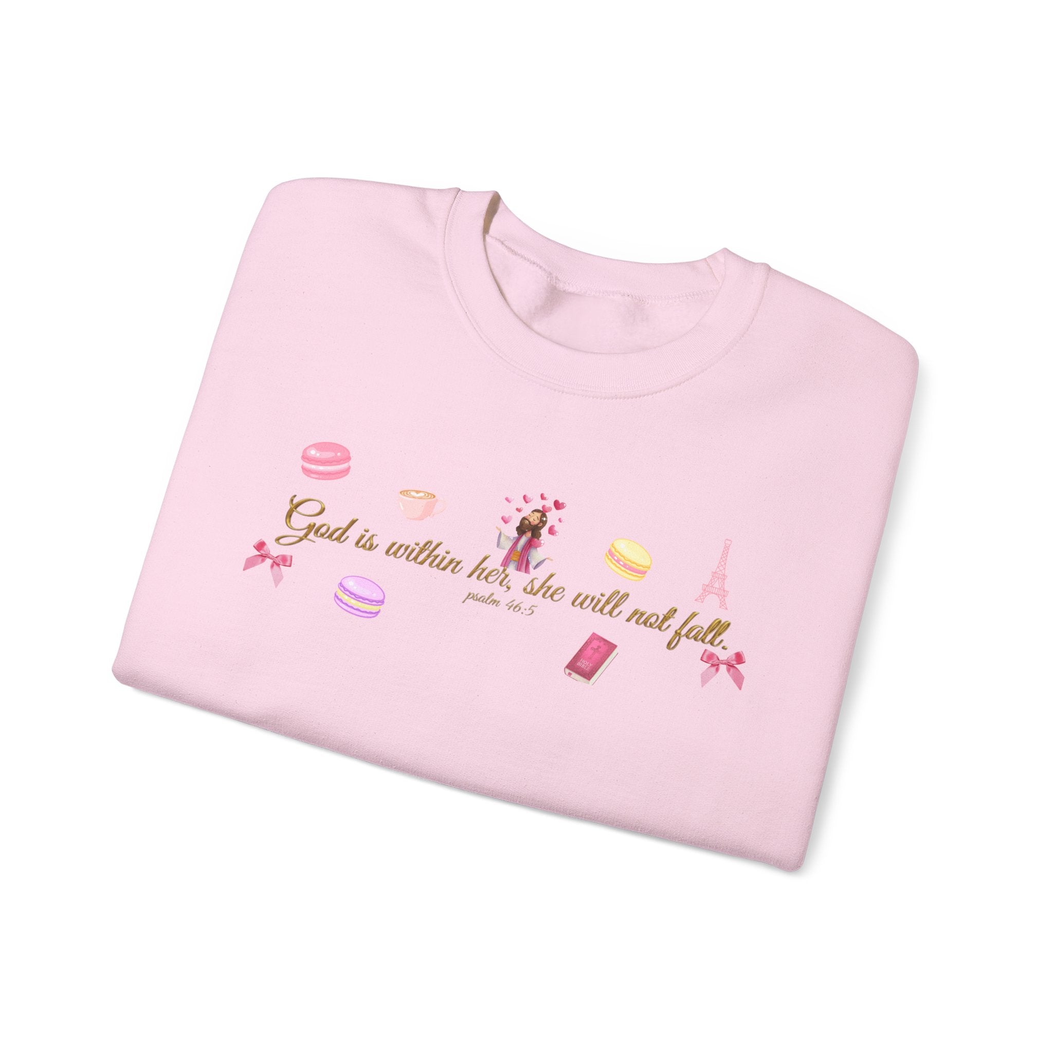 God is within her Macaron & Jesus Aesthetic Feminine Sweatshirt