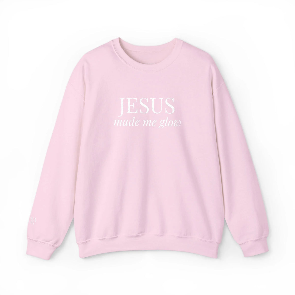 A light pink crewneck sweatshirt displayed on a clean white background.