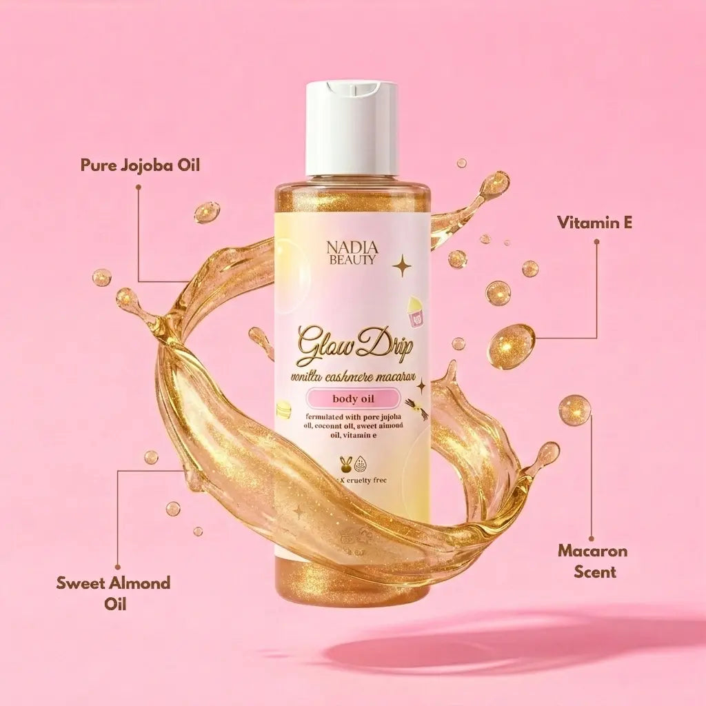 Glow Drip Shimmer Body Oil - Vanilla Cashmere Macaron Scented