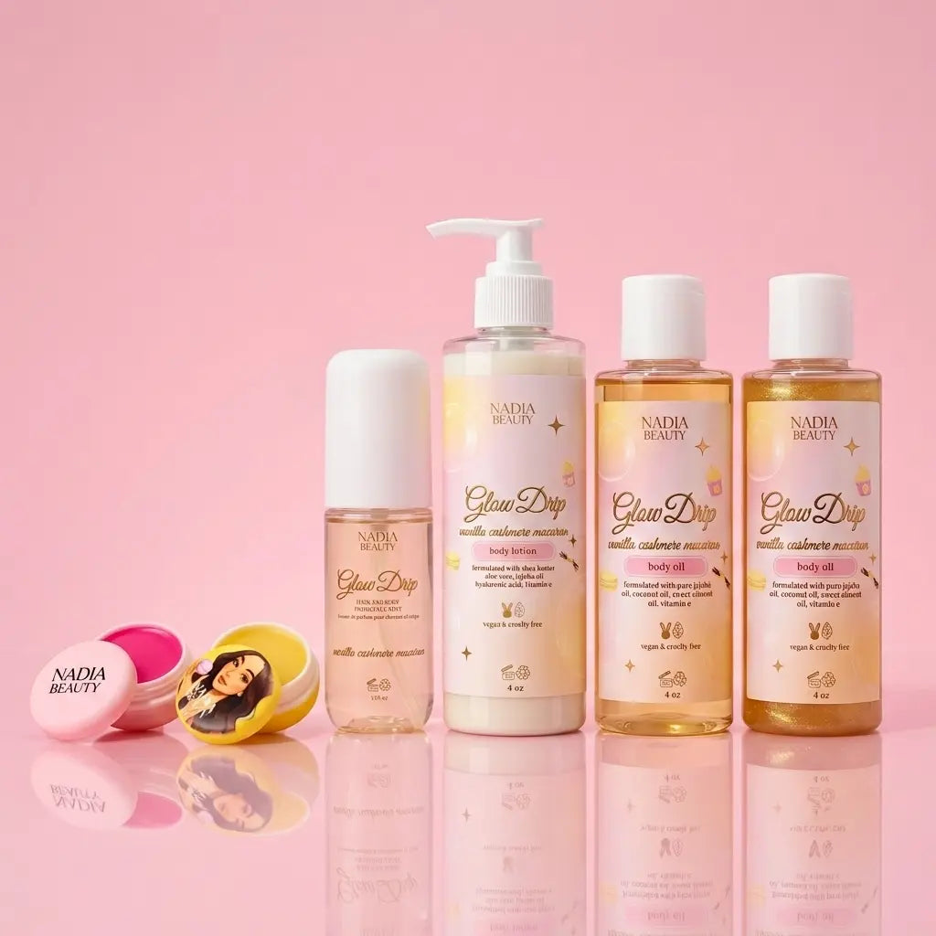 Glow Drip Full Body & Lip Care Bundle - Vanilla Cashmere Macaron & Fruity Scented