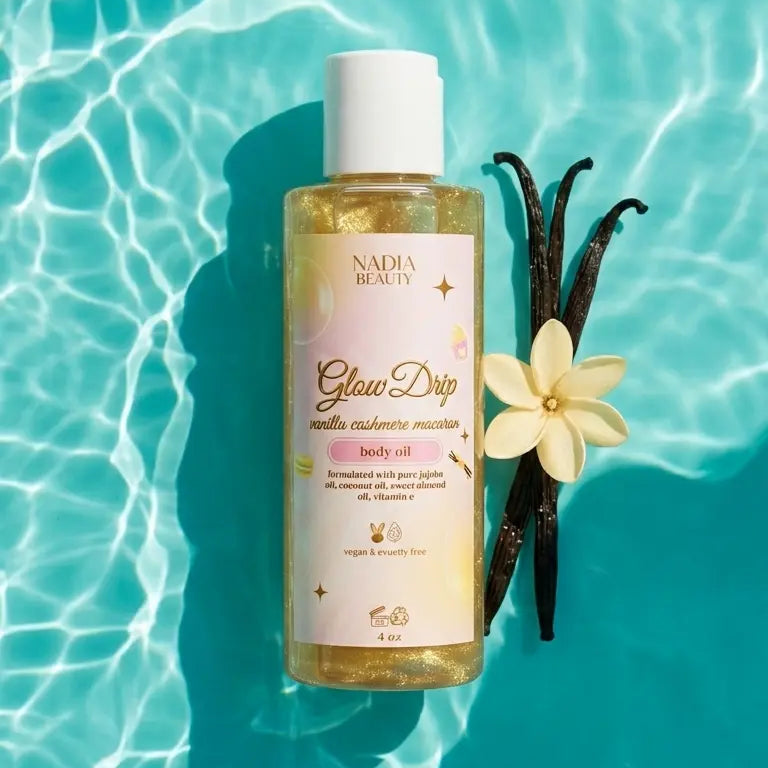 Glow Drip Shimmer Body Oil - Vanilla Cashmere Macaron Scented